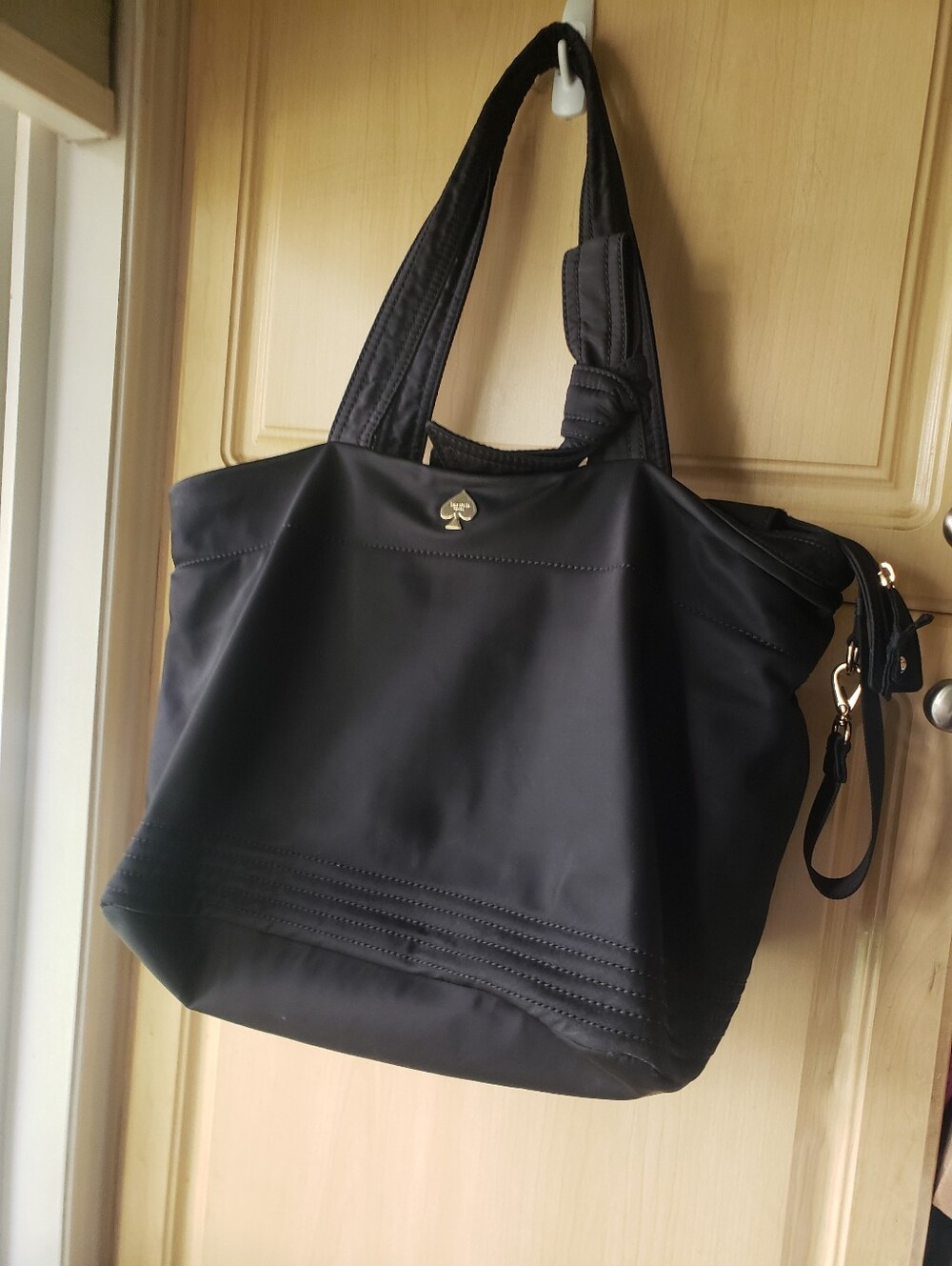 kate spade Flatiron Hana Black Tote Bag Nylong With Bow